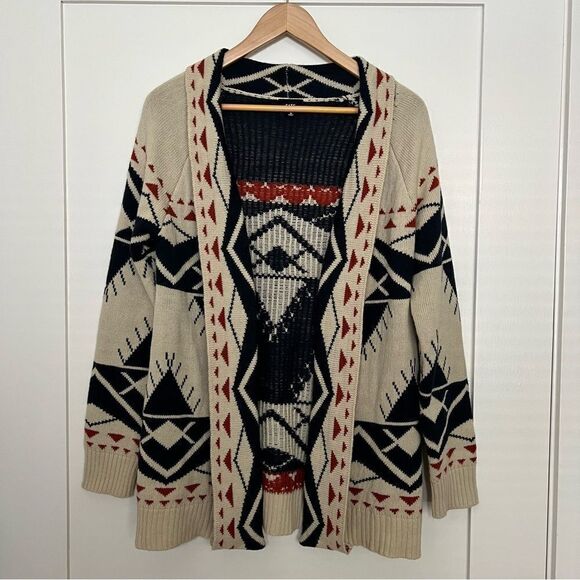 Fate Sweaters - Fate Open Cardigan Sweater Womens Medium Beige Boho Aztec Knit Long Sleeve